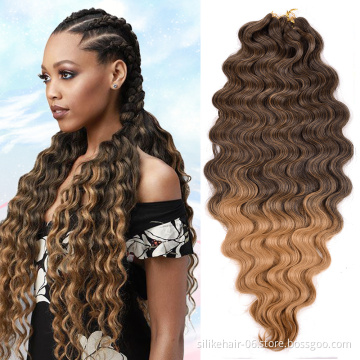 28inch Ocean Wave Crochet Hair Synthetic Soft Long Wavy Crochet Hair Extensions with Curly Ends Deep Ocean Wave Braiding Hair